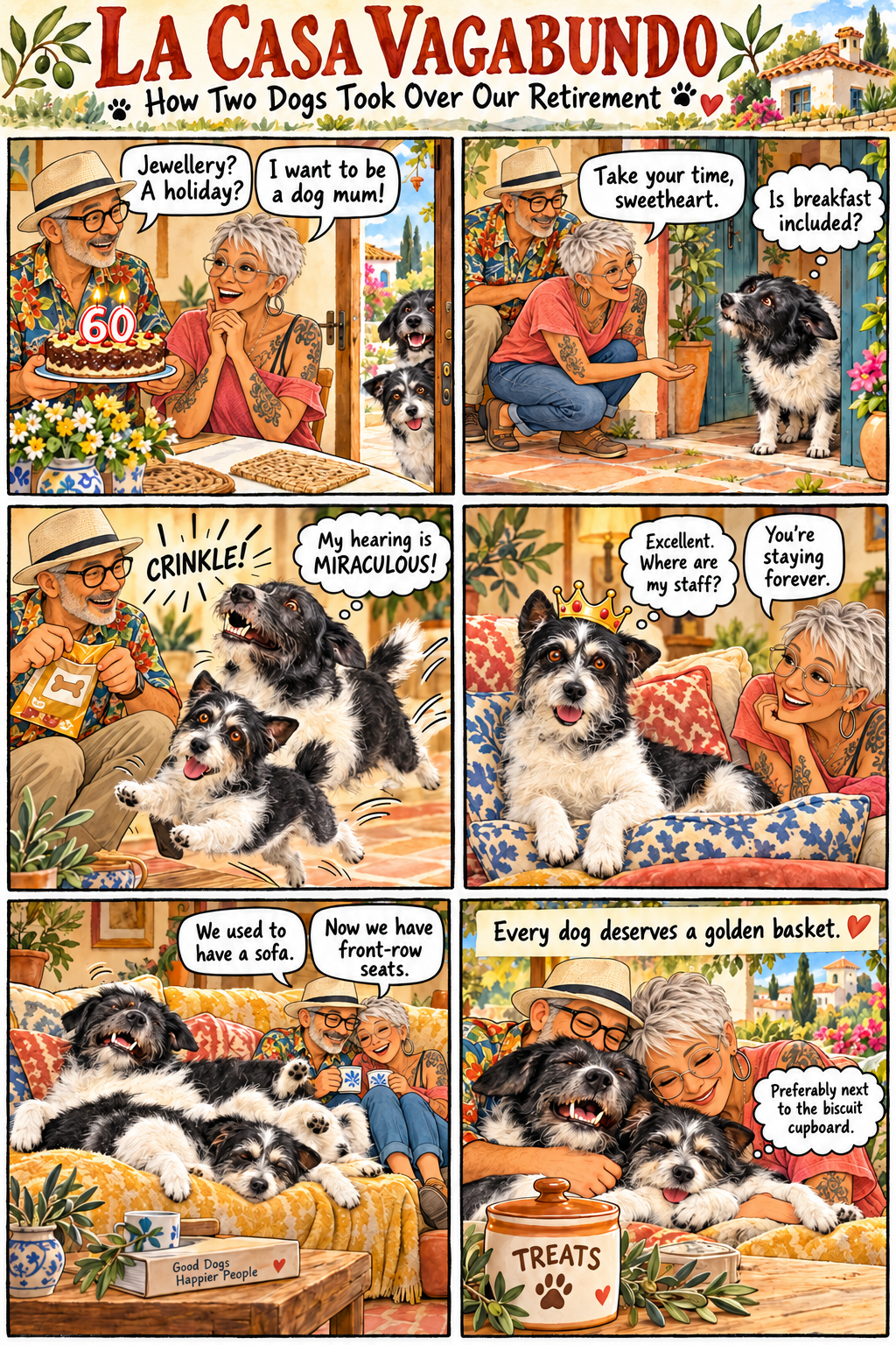 Onze gasten arriveren zonder koffers. Ze nemen hun angsten mee, hun gewoontes, hun oude botten en soms een verrassend uitgesproken mening over het avondeten. Van een bibberend vraagtekentje naar een hondje met een toekomst. Er wordt gesnurkt. Er wordt gescharreld. Er wordt zeer overtuigend gedaan alsof er vandaag nog helemaal niemand eten heeft gekregen.  Daar mag je gerust even voor in je zakdoek snuiten. Controleer alleen eerst of er geen hondenkoekje in zit.